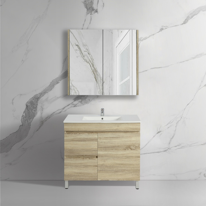 750mm White Oak MDF Bathroom Vanity Left Drawers 1-Door Free Standing for Bathroom Cabinet Only