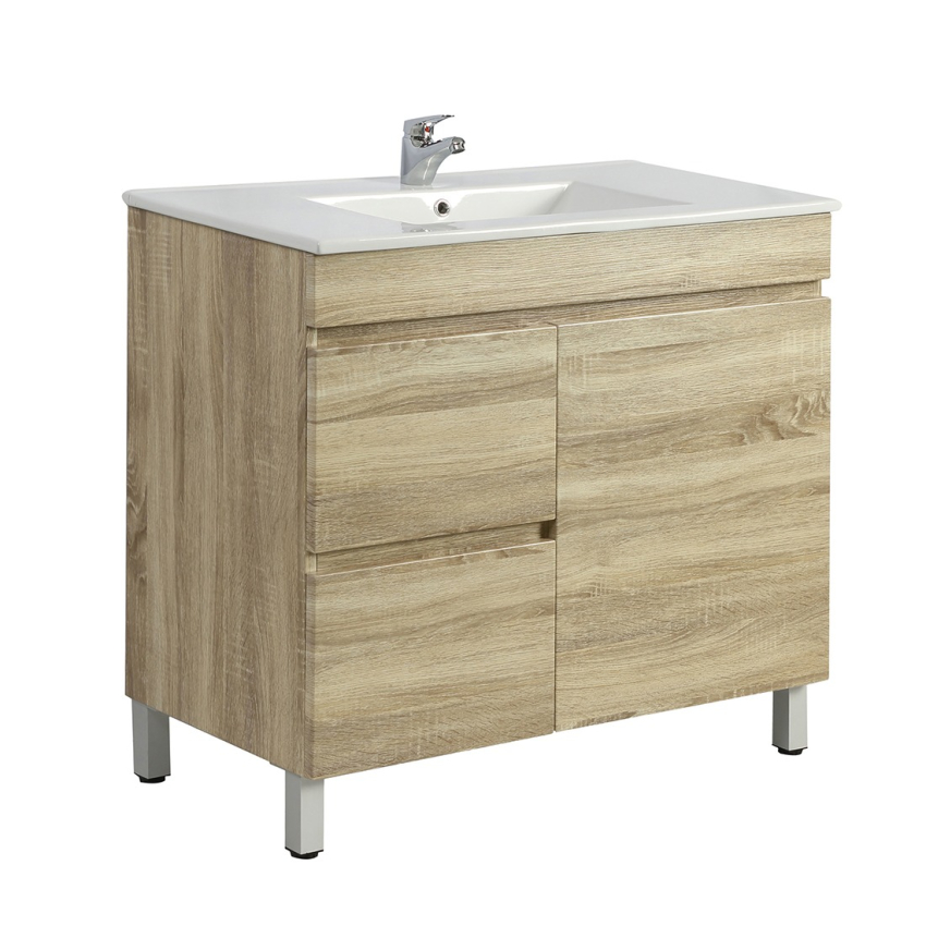 750mm White Oak MDF Bathroom Vanity Left Drawers 1-Door Free Standing for Bathroom Cabinet Only