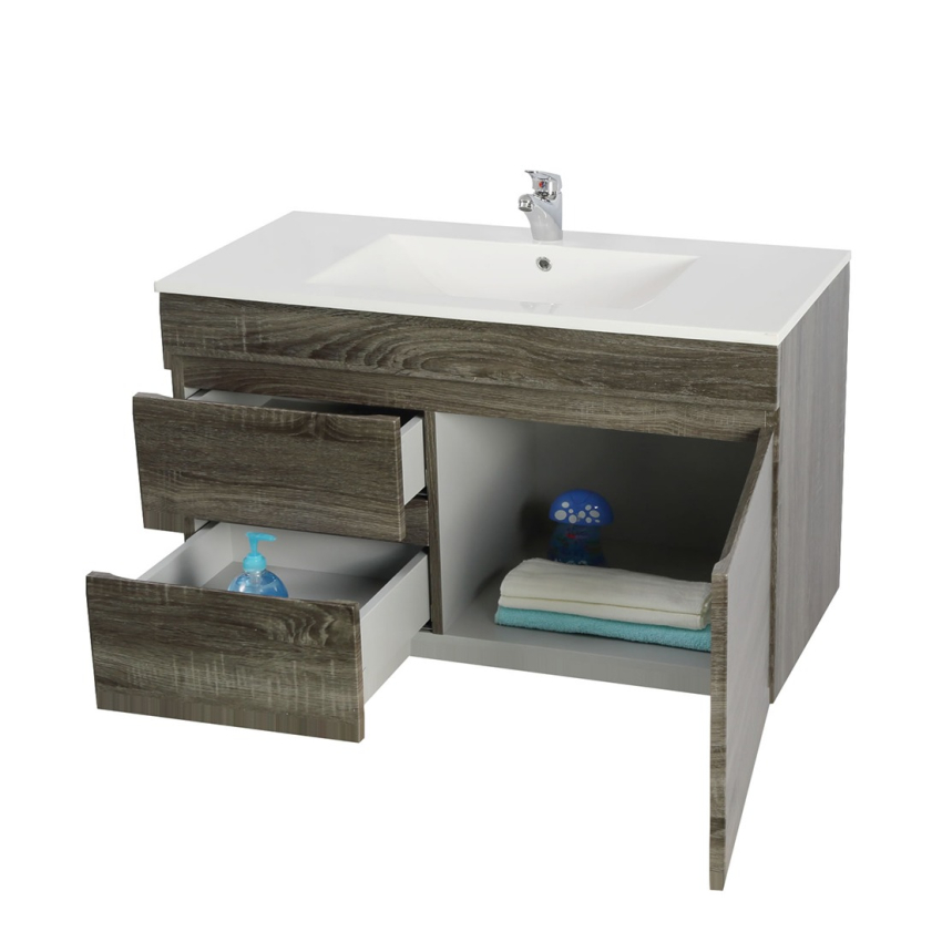 750mm Dark Grey MDF Bathroom Vanity Left Drawers Wall Hung Cabinet Only