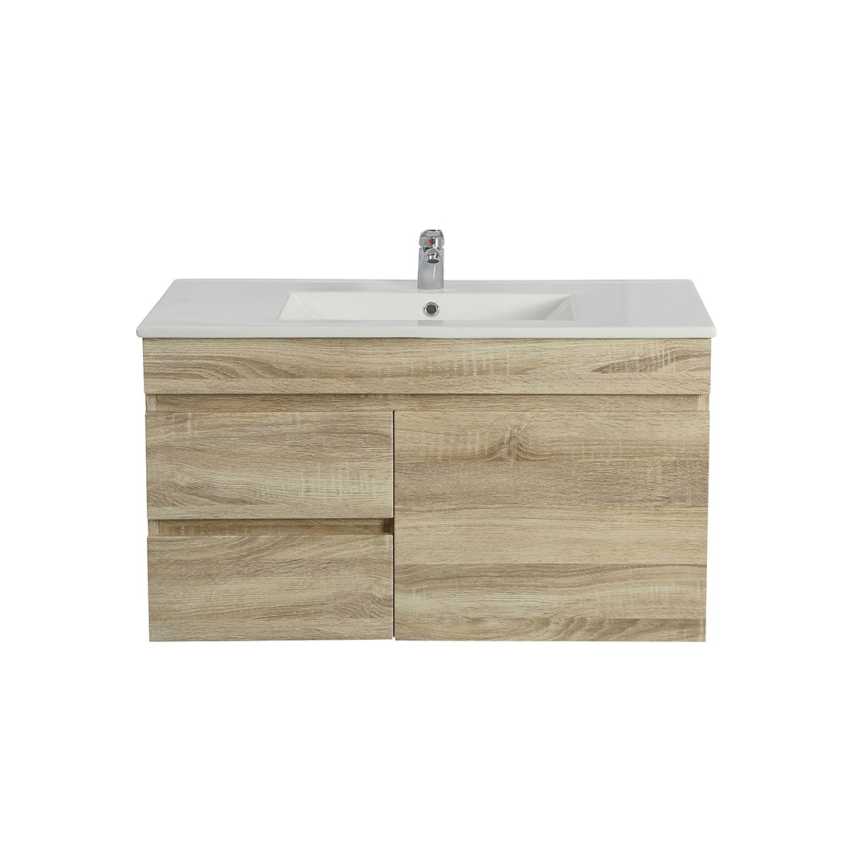 750mm White Oak MDF Bathroom Floating Vanity Left Drawers 1 Door Wall Hung Cabinet Only