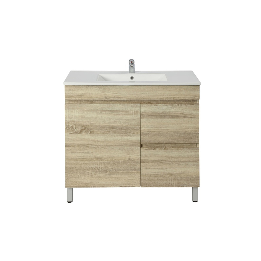 750mm White Oak MDF Bathroom Vanity Right Drawers Free Standing Cabinet Only