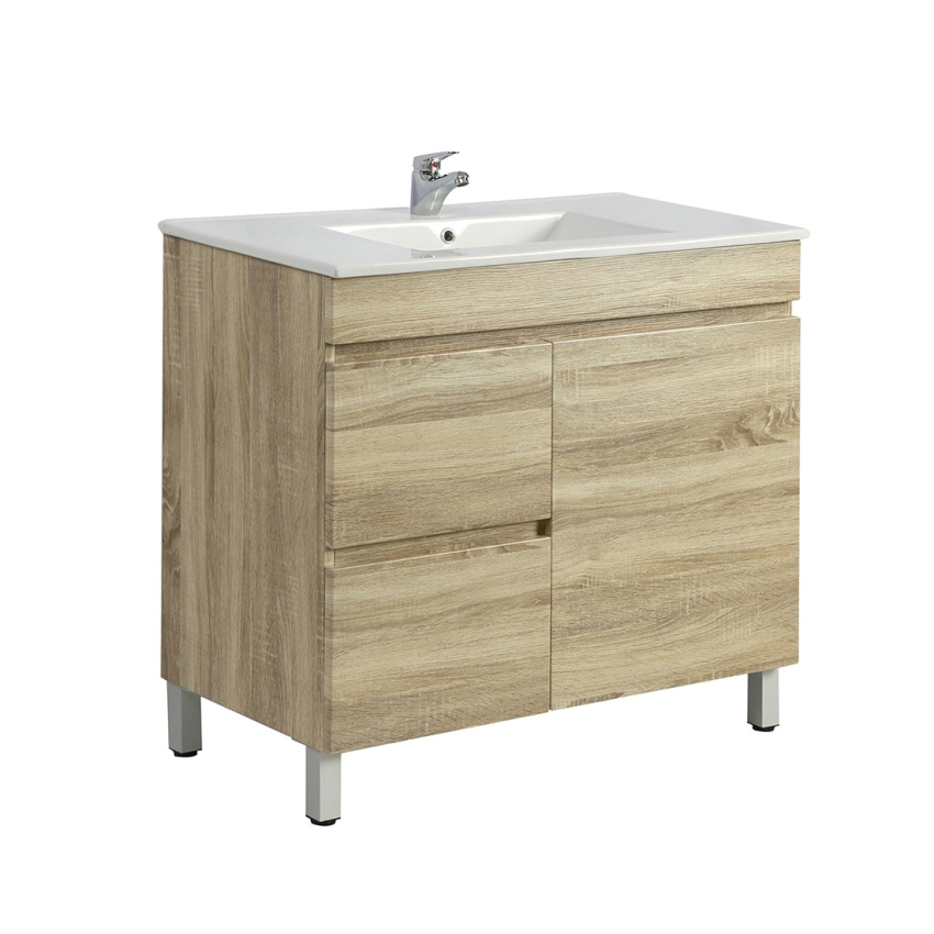 750mm White Oak MDF Bathroom Vanity Right Drawers Free Standing Cabinet Only