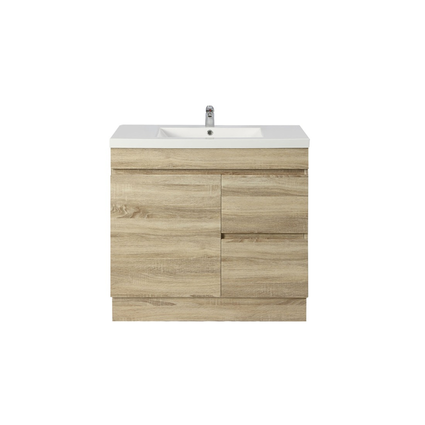 750mm White Oak MDF Bathroom Vanity Right Drawers Free Standing Cabinet Only