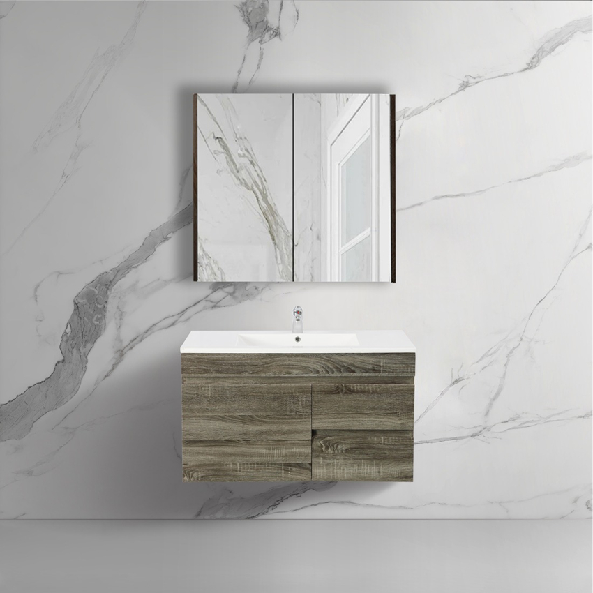 750mm Dark Grey MDF Bathroom Vanity Right Drawers Wall Hung Cabinet Only