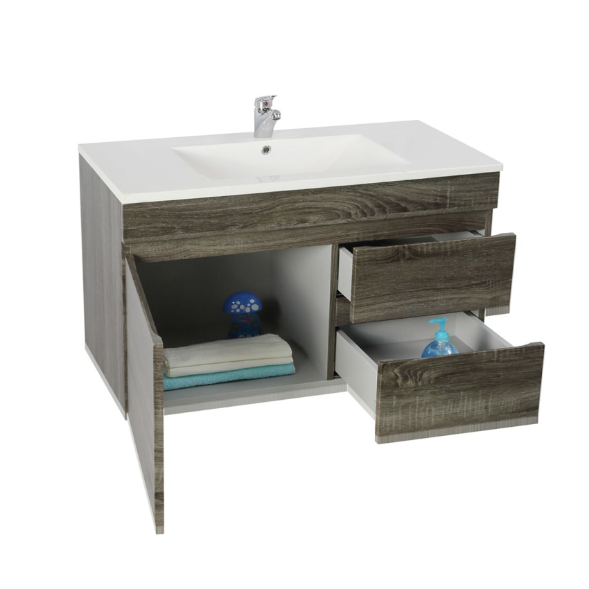 750mm Dark Grey MDF Bathroom Vanity Right Drawers Wall Hung Cabinet Only