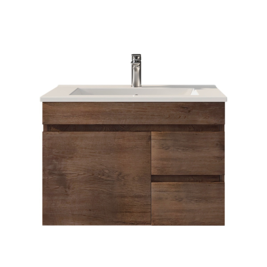 750mm Dark Oak MDF Bathroom Vanity Right Drawers Wall Hung Cabinet Only