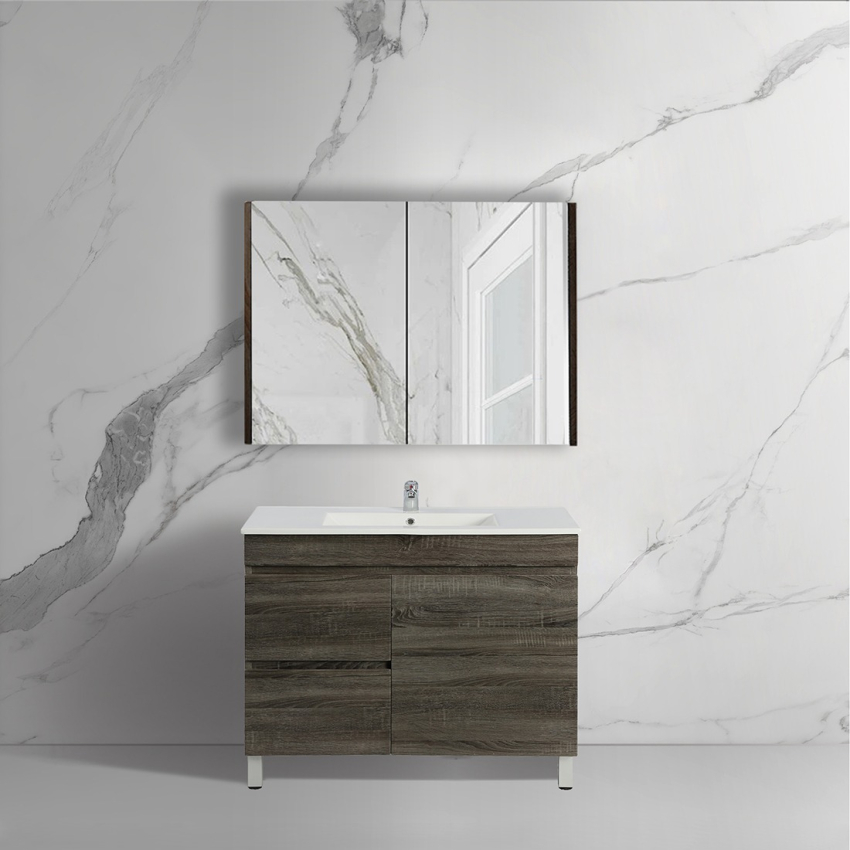 900mm Dark Grey MDF Bathroom Vanity Left Drawers Free Standing Cabinet Only