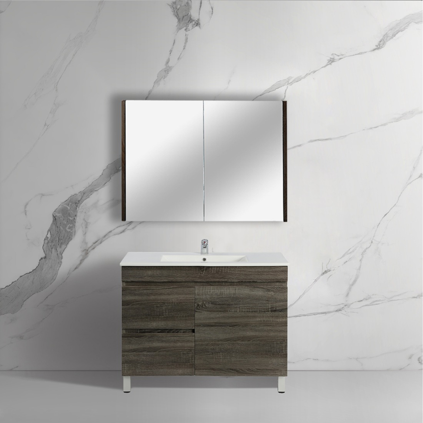 900mm Dark Grey MDF Bathroom Vanity Left Drawers Free Standing Cabinet Only