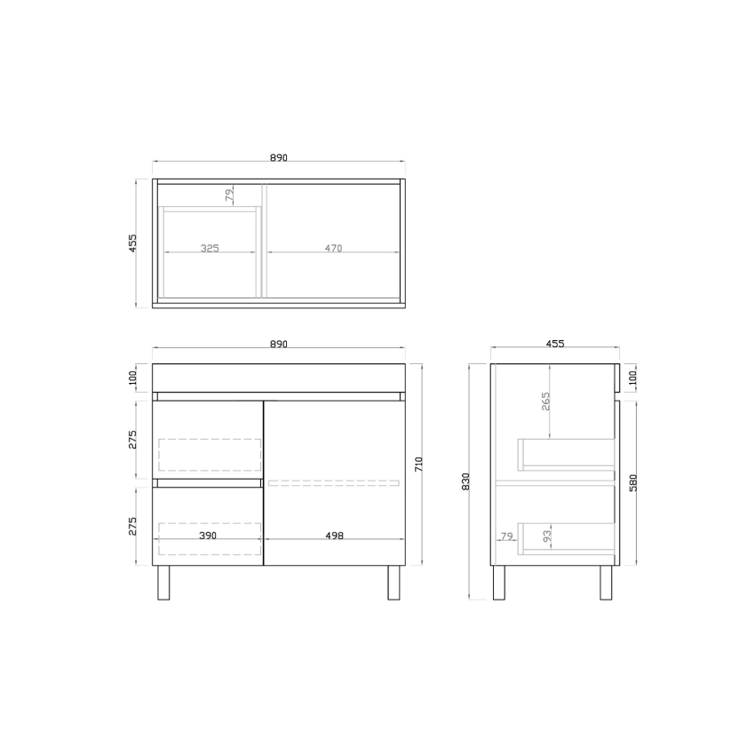 900mm Dark Oak MDF Bathroom Vanity Left Drawers Free Standing Cabinet Only