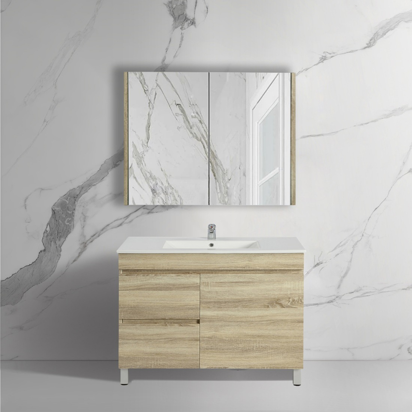 900mm White Oak MDF Bathroom Vanity Left Drawers Free Standing Cabinet Only