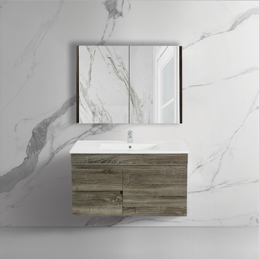 900mm Dark Grey MDF Bathroom Vanity Left Drawers Wall Hung Cabinet Only