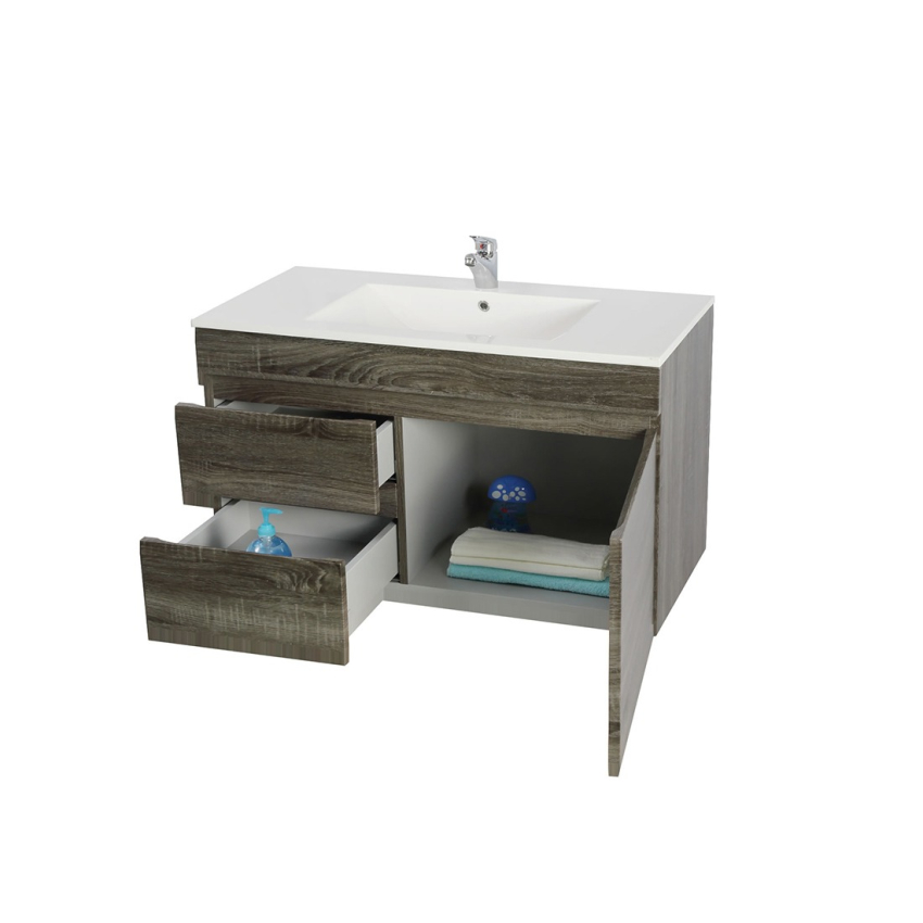 900mm Dark Grey MDF Bathroom Vanity Left Drawers Wall Hung Cabinet Only