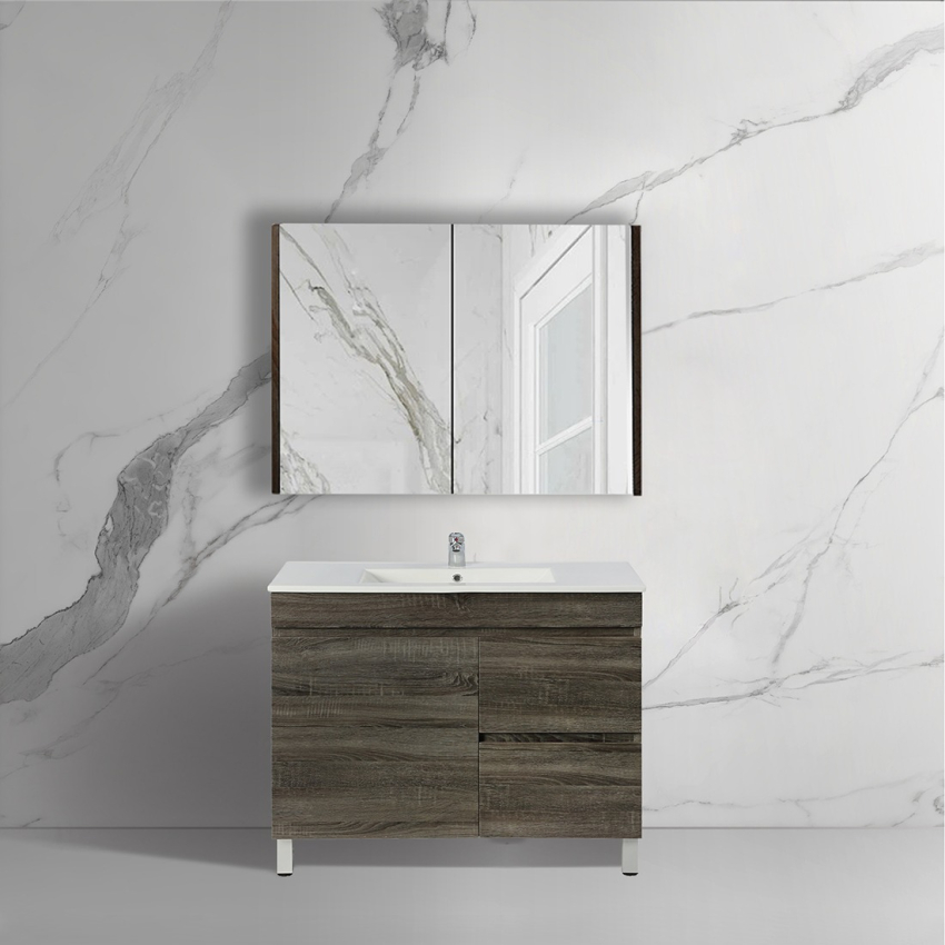 900mm Dark Grey MDF Bathroom Vanity Right Drawers Free Standing Cabinet Only