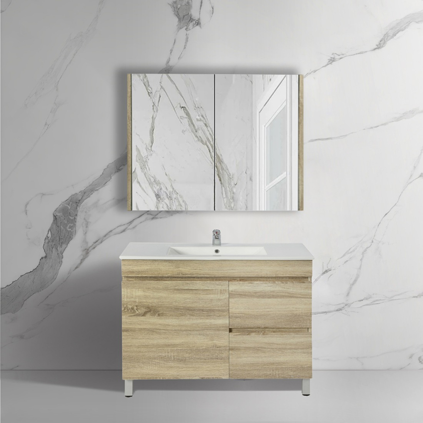 900mm White Oak MDF Bathroom Vanity Right Drawers Free Standing Cabinet Only