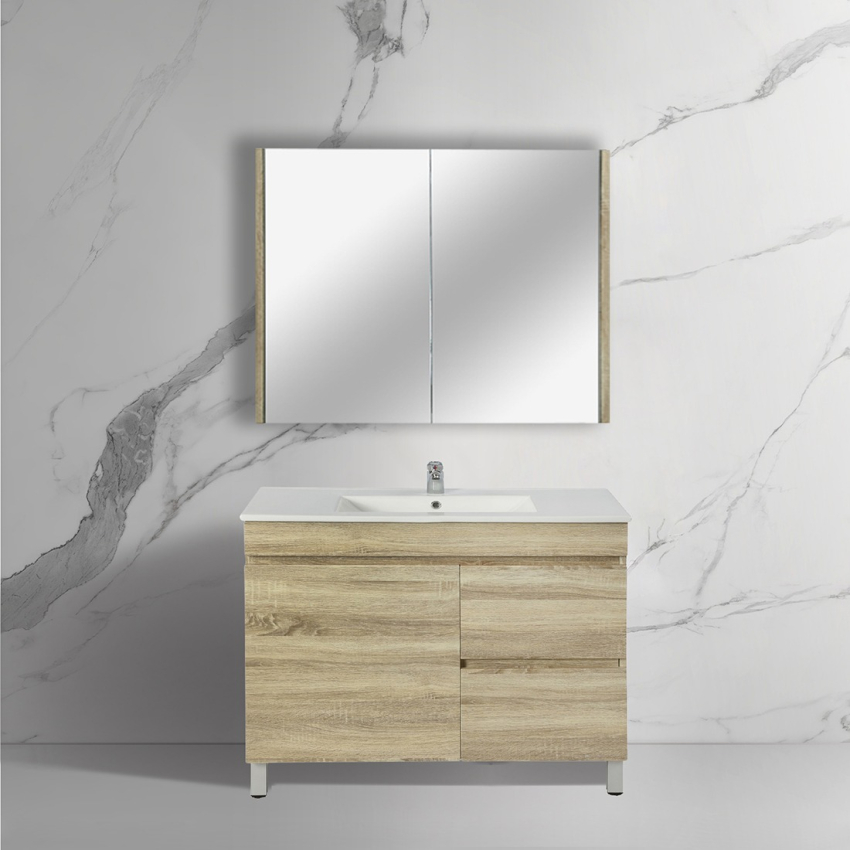 900mm White Oak MDF Bathroom Vanity Right Drawers Free Standing Cabinet Only