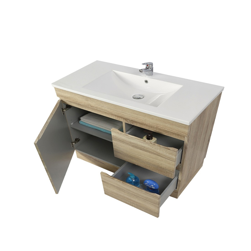 900mm White Oak MDF Bathroom Vanity Right Drawers Free Standing Cabinet Only