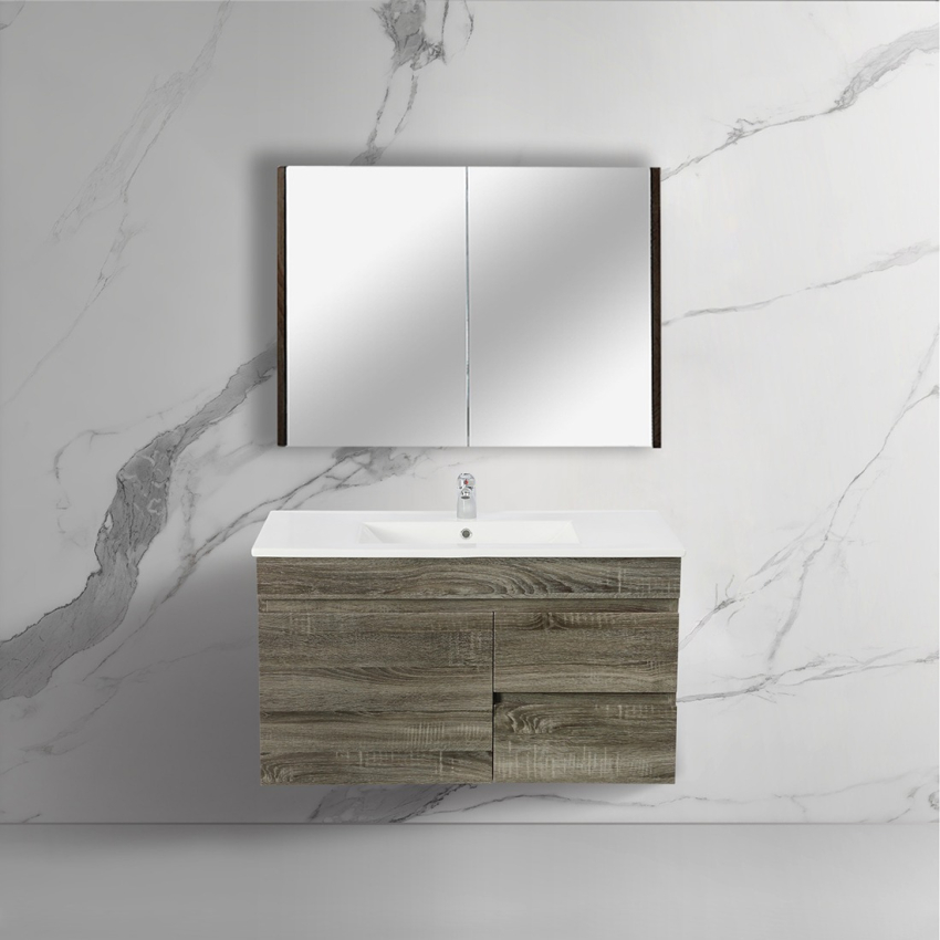 900mm Dark Grey MDF Bathroom Vanity Right Drawers Wall Hung Cabinet Only