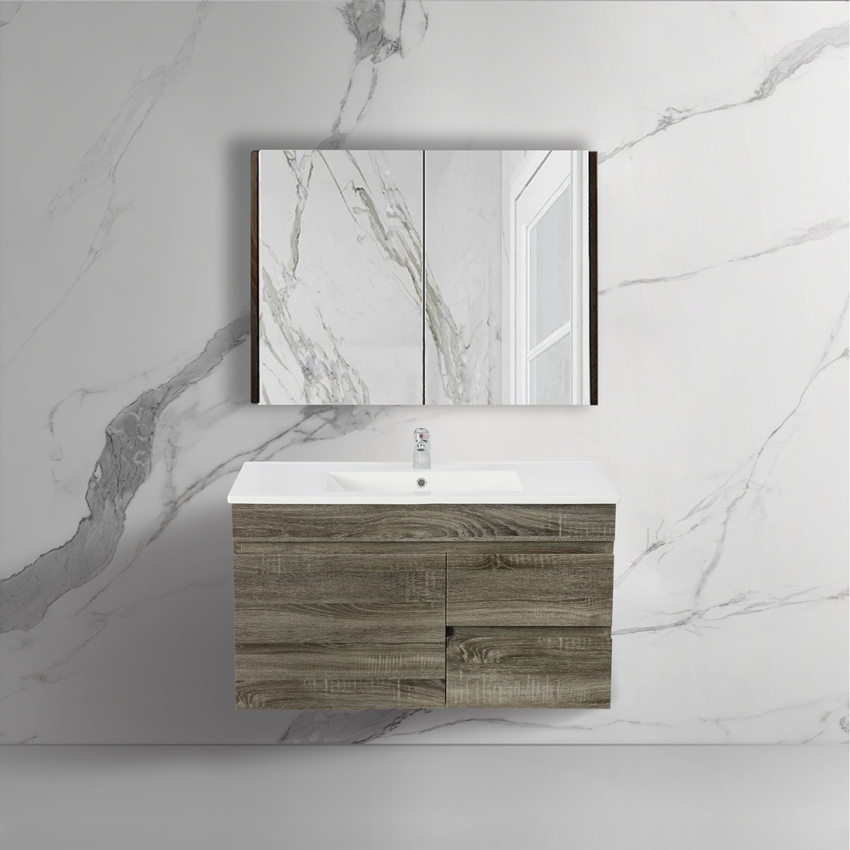 900mm Dark Grey MDF Bathroom Vanity Right Drawers Wall Hung Cabinet Only