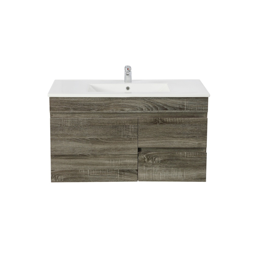 900mm Dark Grey MDF Bathroom Vanity Right Drawers Wall Hung Cabinet Only