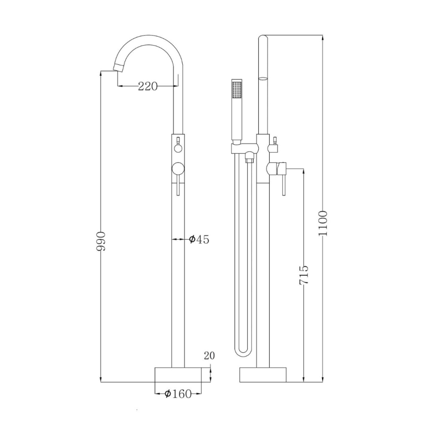 Otus Free Standing bath mixer with hand shower Matt Black