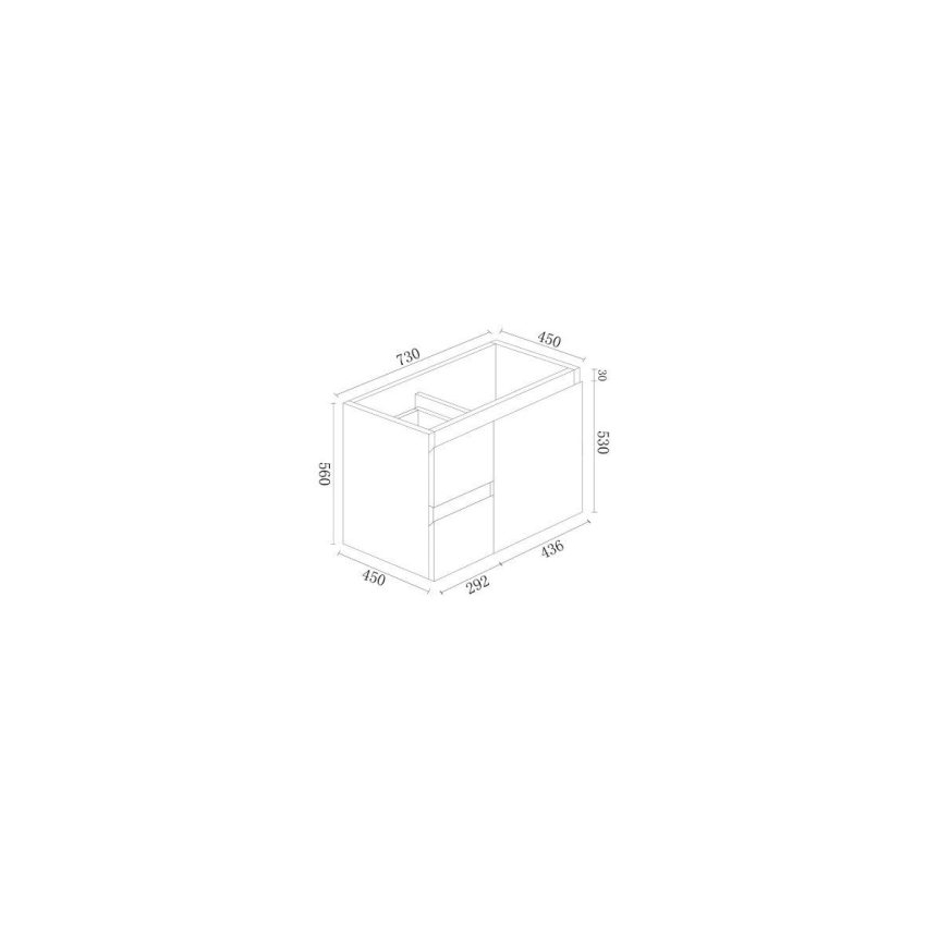 750*450*560mm Wall Hung Gloss White Vanity Cabinet Only Two Left Drawer