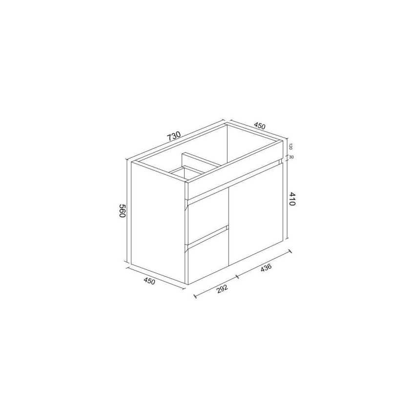 750*450*560mm Wall Hung Gloss White PVC Vanity Cabinet Only Left Drawer