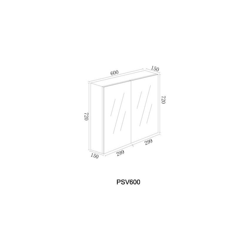 600*150*720mm Pvc White Shaving Cabinet Two Doors