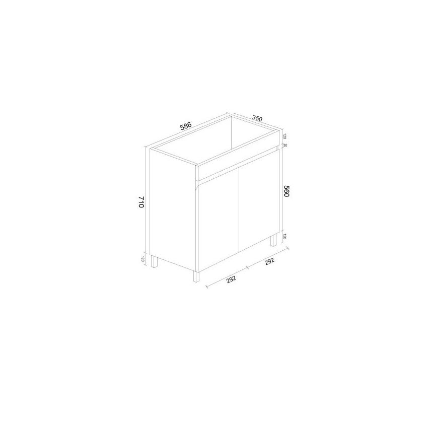 600*350*710mm Freestangding Gloss White Slim PVC Vanity Cabinet Only 