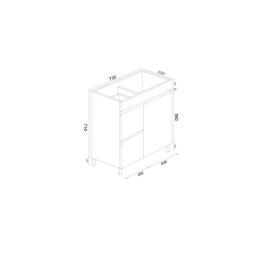 750*350*710mm Freestangding Gloss White Slim PVC Vanity Cabinet Only Left Drawer