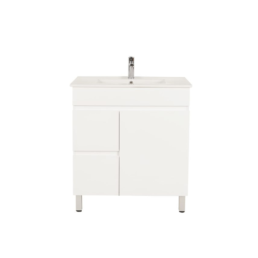 750*350*710mm Freestangding Gloss White Slim PVC Vanity Cabinet Only Left Drawer