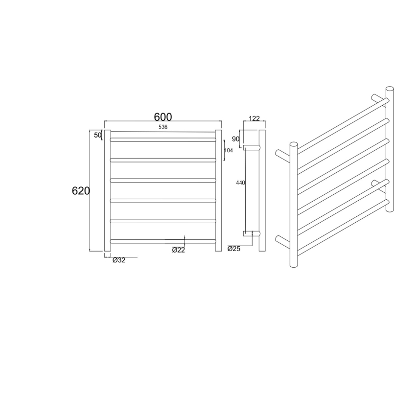 Brushed Nickel Black Electric Heated Towel Rack 6 Bars
