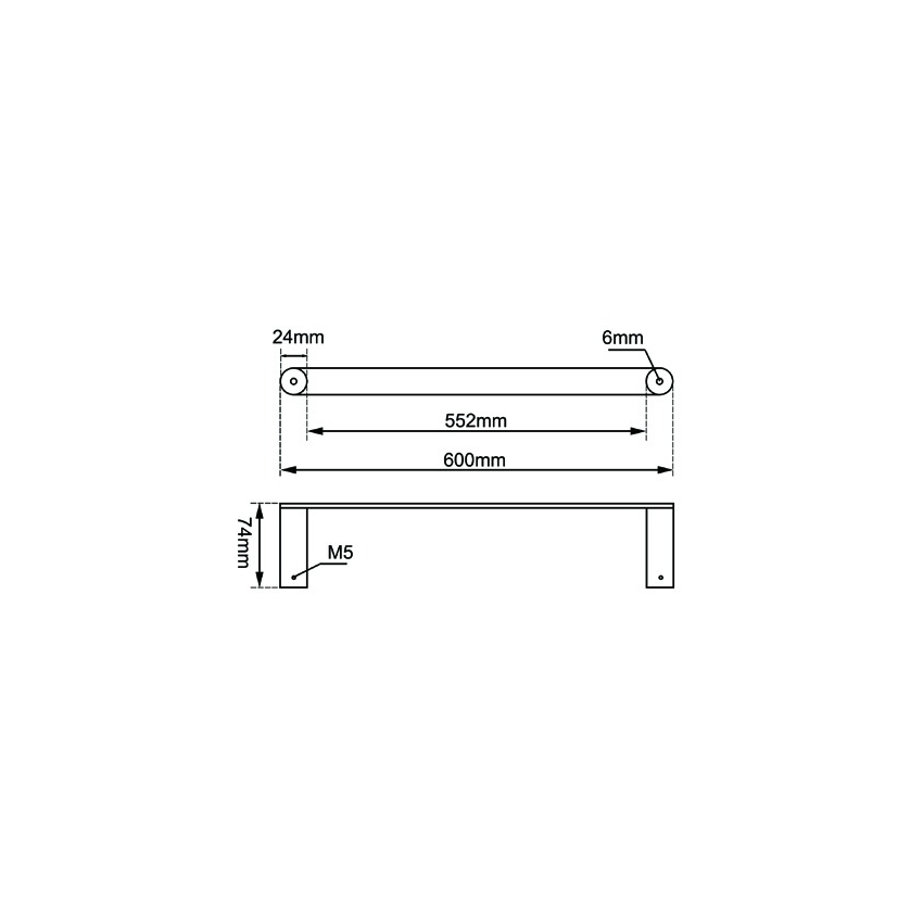Brushed Nickel Single Towel Rail 600mm