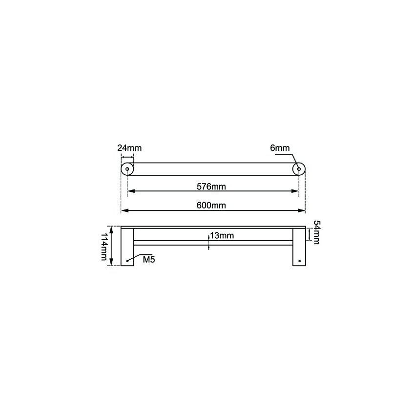 Brushed Nickel Single Towel Rail 600mm