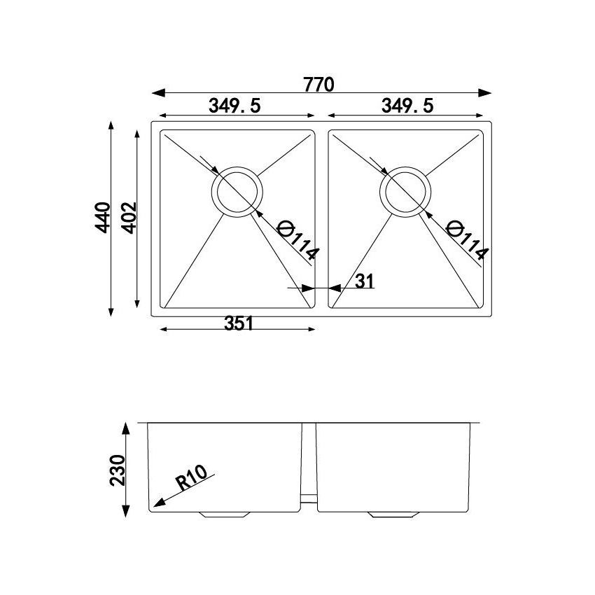 770*440*230mm Double Bowls Top/Undermount Kitchen/Laundry Stainless Steel Sink
