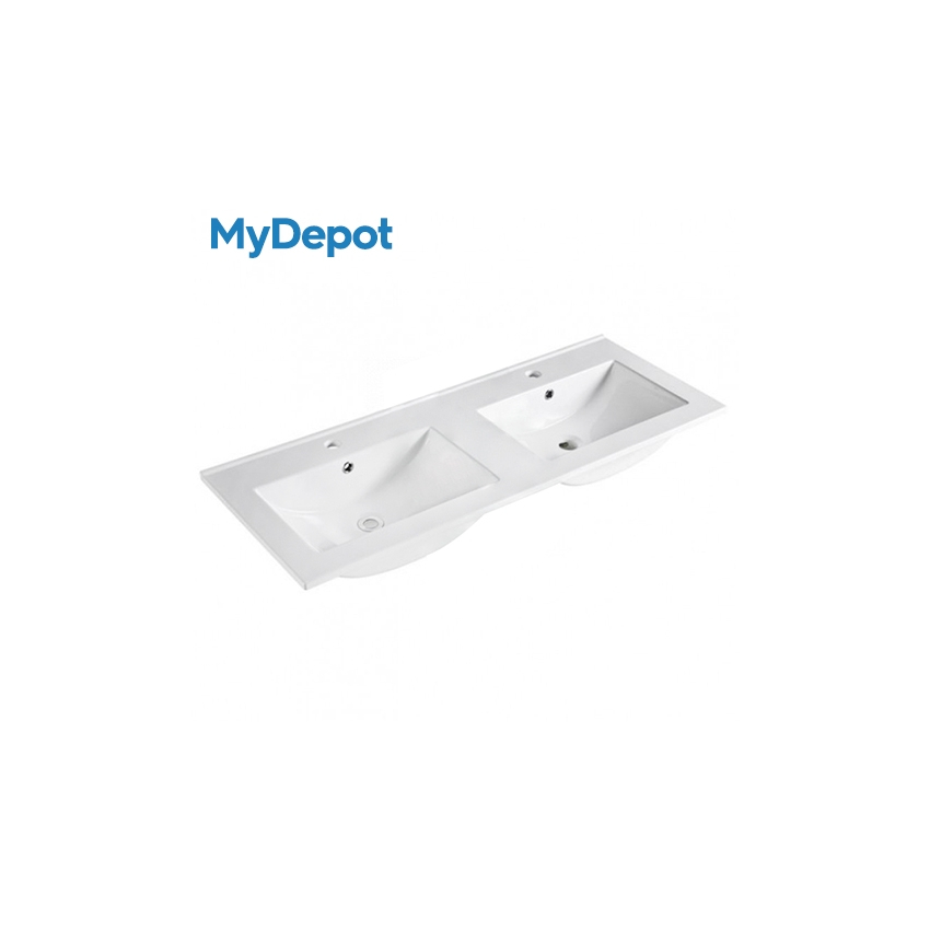 1500mm Gloss White Thin Edge Ceramic Vanity Top Double Basins