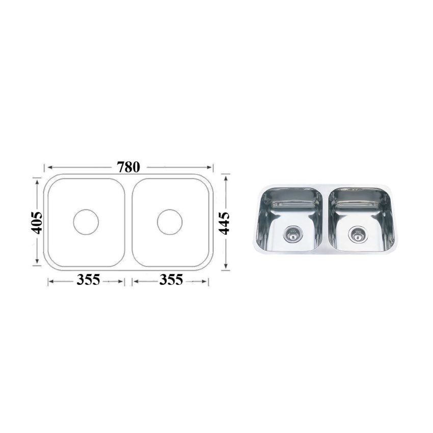 Cora Double Bowl Undermount Sink 780 x 445mm
