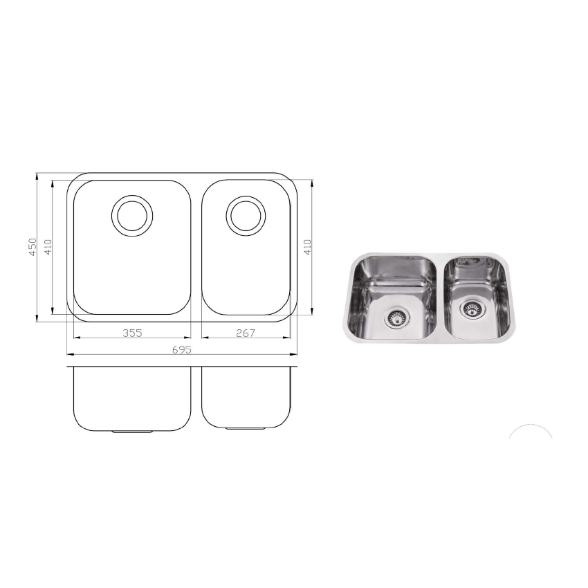 Cora Double Bowl Undermount Sink 695 x 450mm