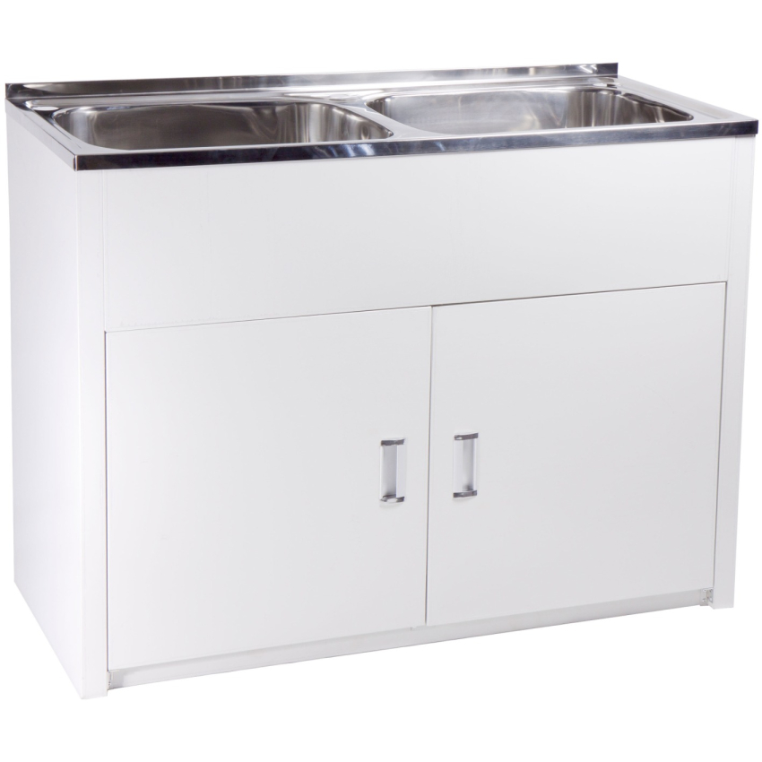 Double 45L Laundry Tub with Cabinet with Side Hole