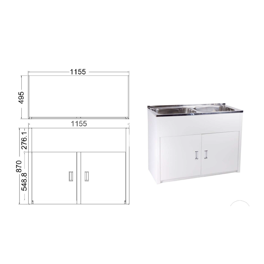 Double 45L Laundry Tub with Cabinet with Side Hole