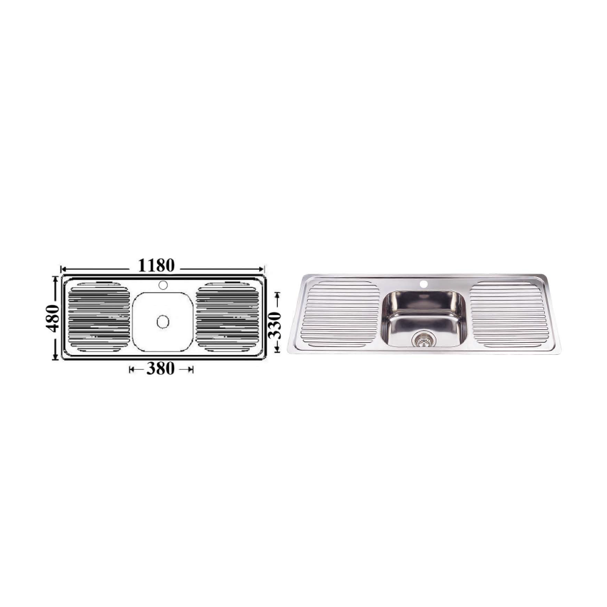 Single Bowl & Double Drainer 1180 x 480mm