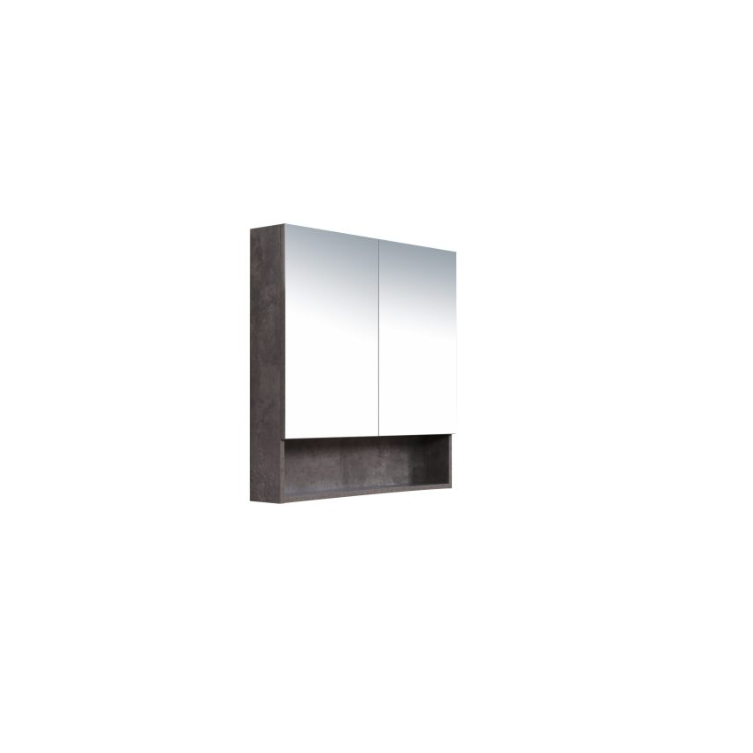 750*150*780mm Rock Cemento Wall Hung Woodgrain Mirror Cabinet Two Doors 