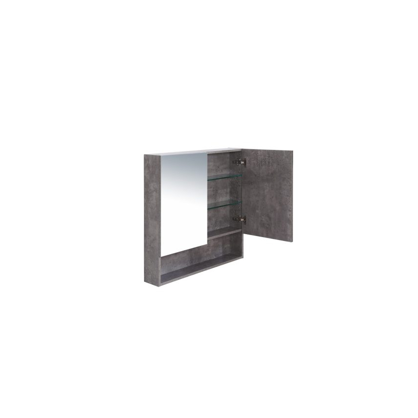 750*150*780mm Rock Cemento Wall Hung Woodgrain Mirror Cabinet Two Doors 