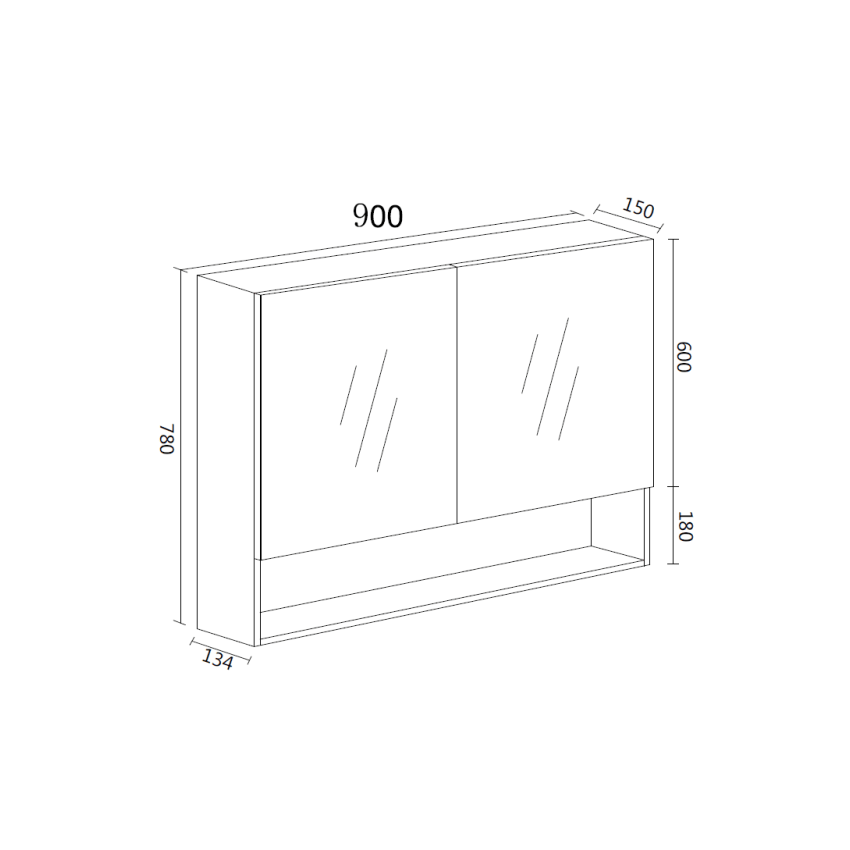900*150*780mm Rock Cemento Wall Hung Woodgrain Mirror Cabinet Two Doors 