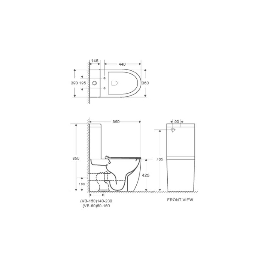 Hani Back To Wall Toilet Suite (Rimless) With Slim Uf Seat Cover And Universal Inlet Cistern T3