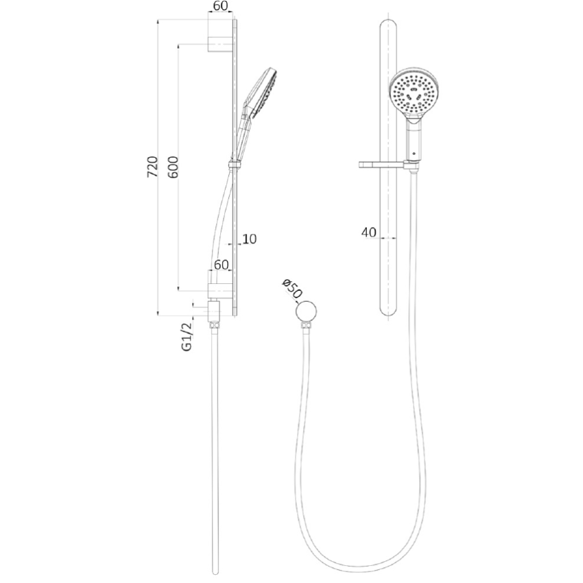 Kara Sliding Shower Rail Matt Black