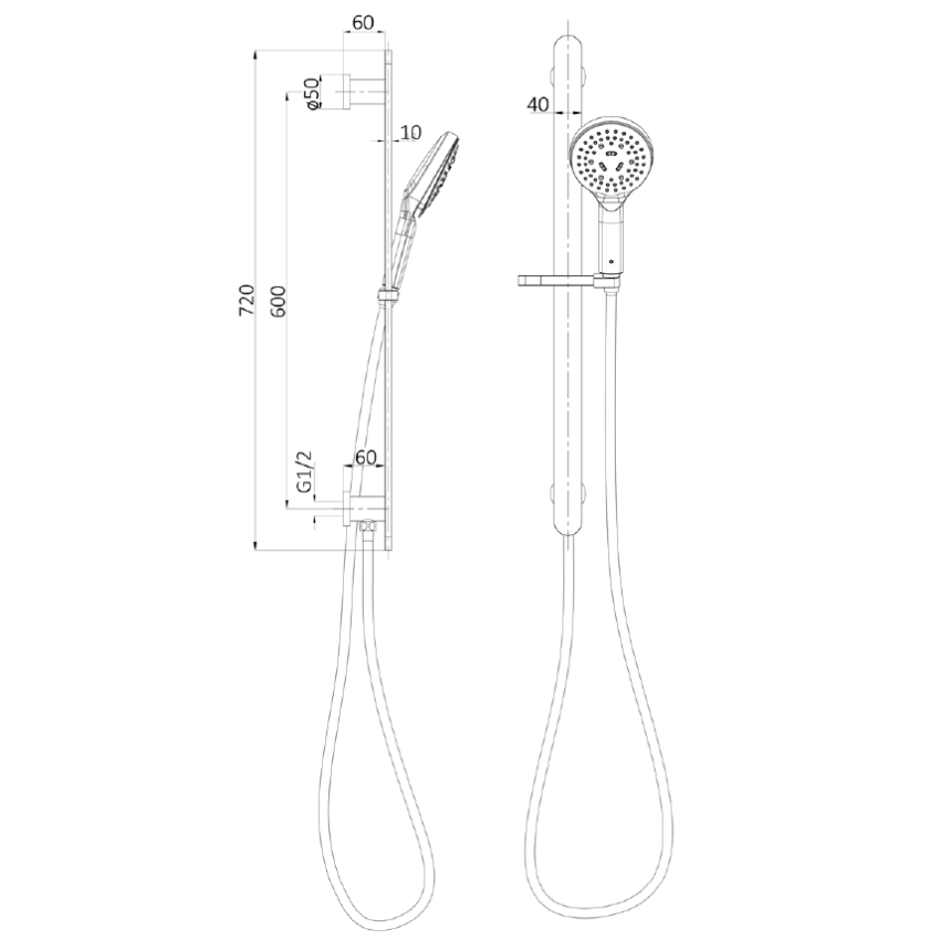 Kara Sliding Shower Rail with Integrated Water Inlet Chrome