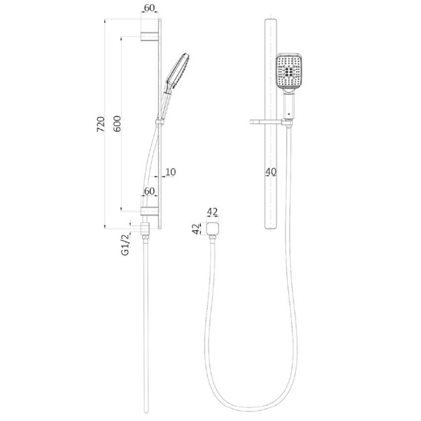 Seto Sliding Shower Rail Matt Black