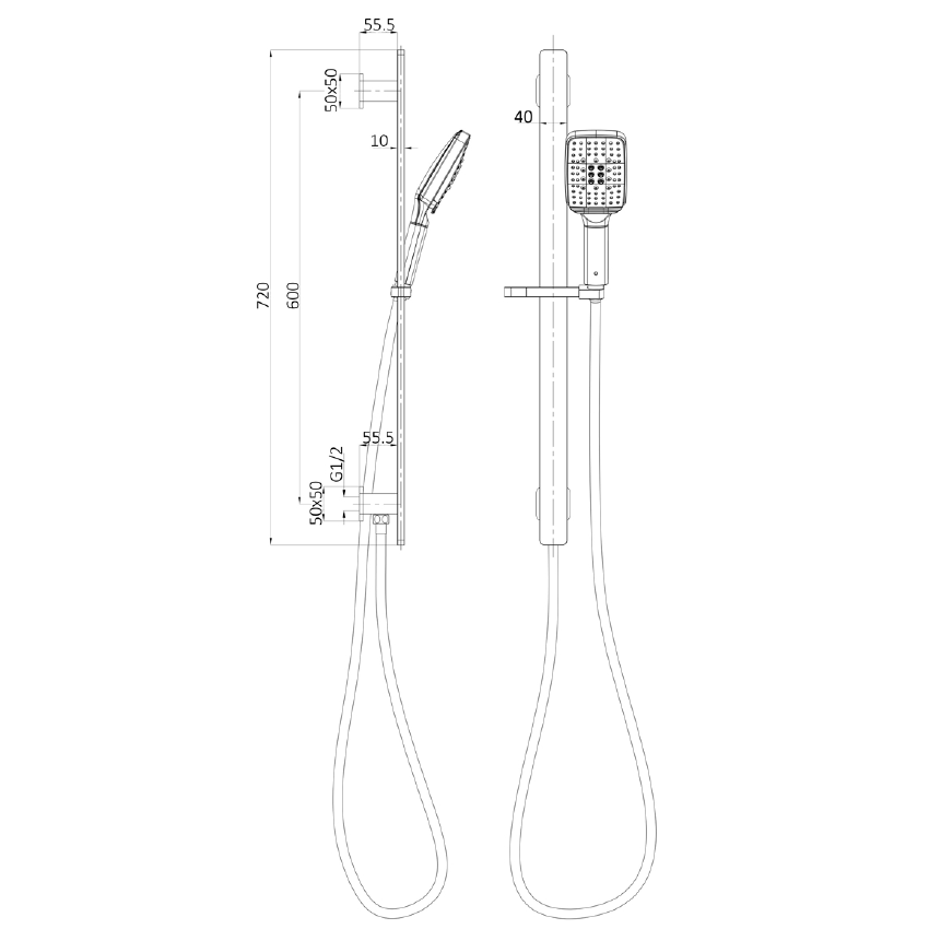 Seto Sliding Shower Rail with Integrated Water Inlet Chrome