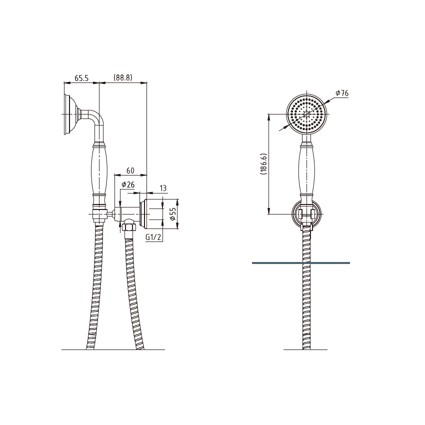 Clasico Handshower On Wall Outlet Bracket Chrome