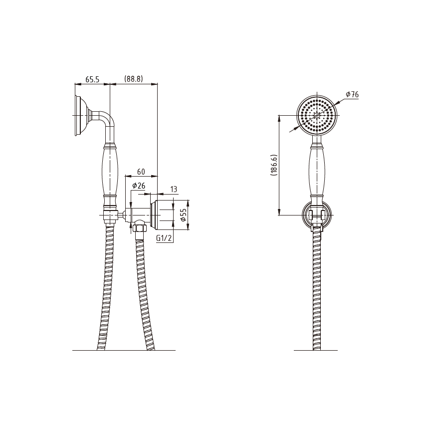 Clasico Handshower On Wall Outlet Bracket in Brushed Gold